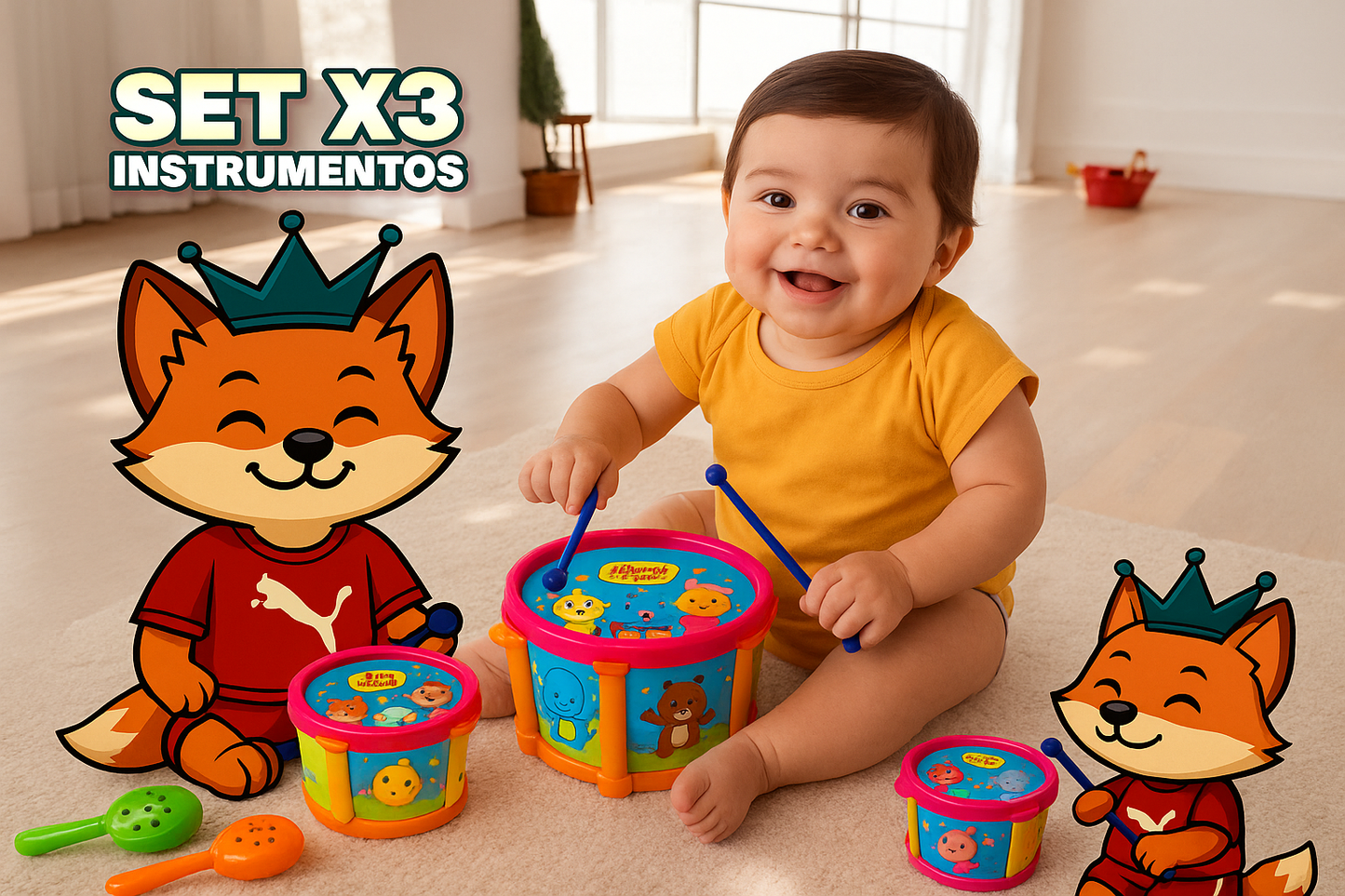 Juguete Musical Para Bebés Tambor Maracas Y Trompeta